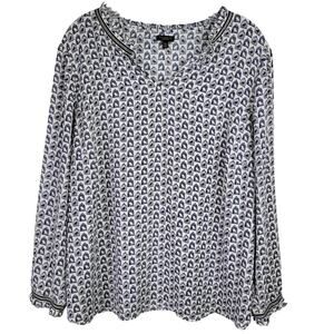 Talbots Shirt Women’s Blouse Bird Print Long Sleeve Blue White Size 2X Petite